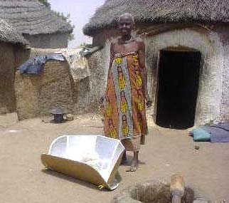 The solar cooker shown above is made from card board covered in aluminium foil and has some limitations. It can only do boiled cooking, with no frying. Cooking time is much slower than using a parabolic cooker and it is less durable. It can only last for 2 to 3 years depending on how much it is used