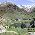 Views of the Núria valley Sanctuary and lake.