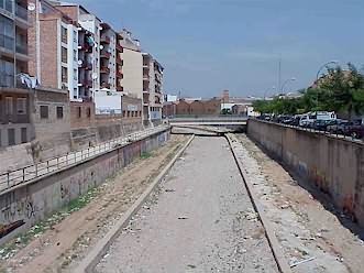 Canalisation of the Riera de la Bisbal - looking upstream. Constructed before the June 2000 flood