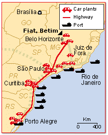 Fiat car plant location, Betim, Brazil