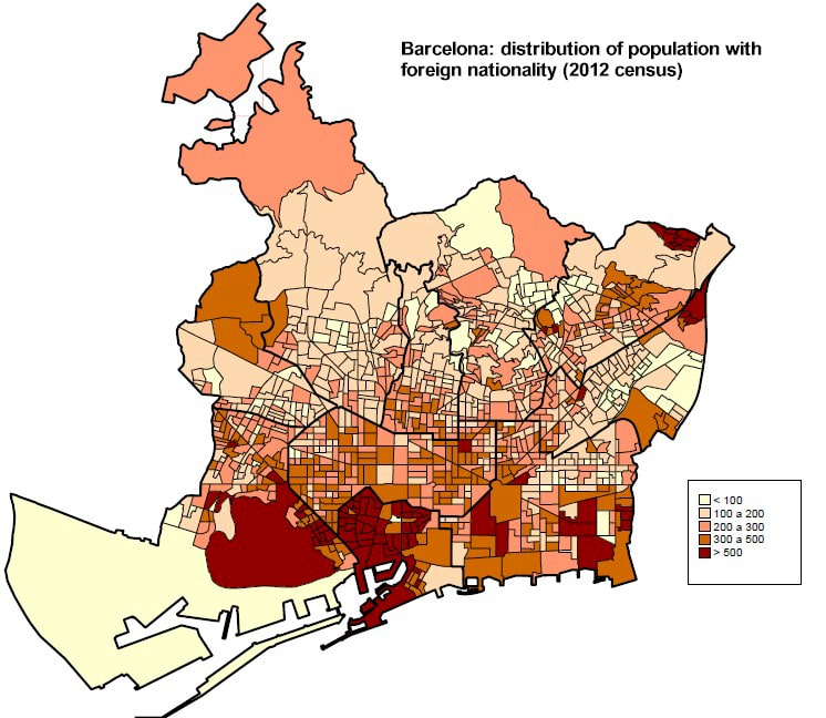 Distribution of Barcelonaâ€™s ethnic minorities