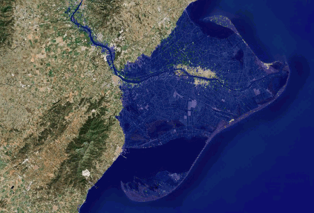 Ebro Delta with simulated 1 metre rise in sea level