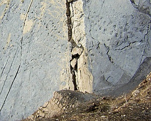 Coal deposits adjacent to dinosaur tracks at Fumanya