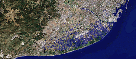 Llobregat Delta with a one metre rise in sea level