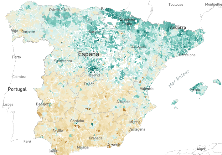 Map of the income of the Spaniards 2016, street by street (El Pais)