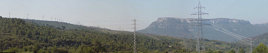 Wind farm overlooking the village of Pradell de la Teixeta in Priorat