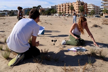 Student group working in an experimental dune field at Torredembarra, 2022