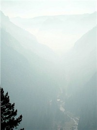 Thick smog hides Yosemite Valley